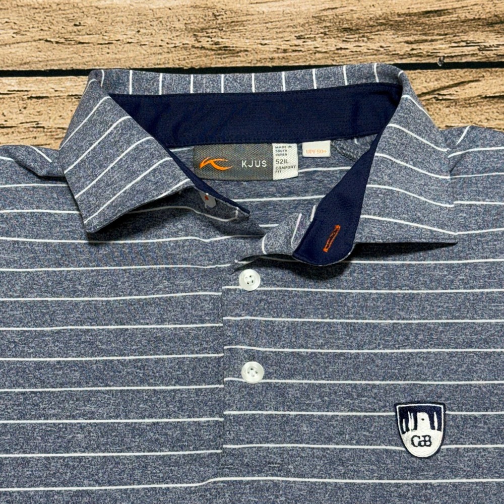 KJUS Polo Shirt Men 52 L Blue Soren Mel Stripe Castiglion del Bosco Golf Club
